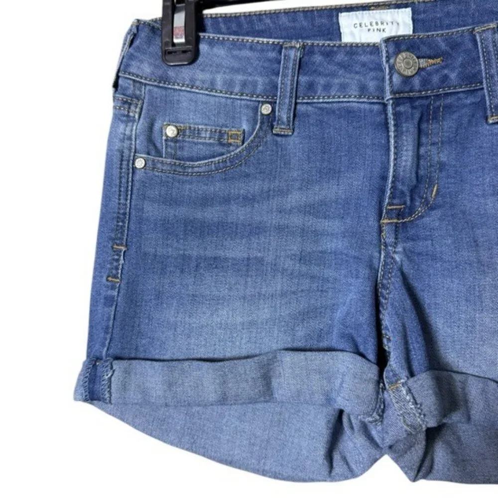 Celebrity Pink Womens Denim Shorts 24 Blue‎ Jean Distressed Y2K Festival